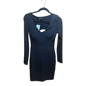 Women’s Size 3 Sequin Hearts Black Bodycon Dress Open Back & Lace Sides NWT